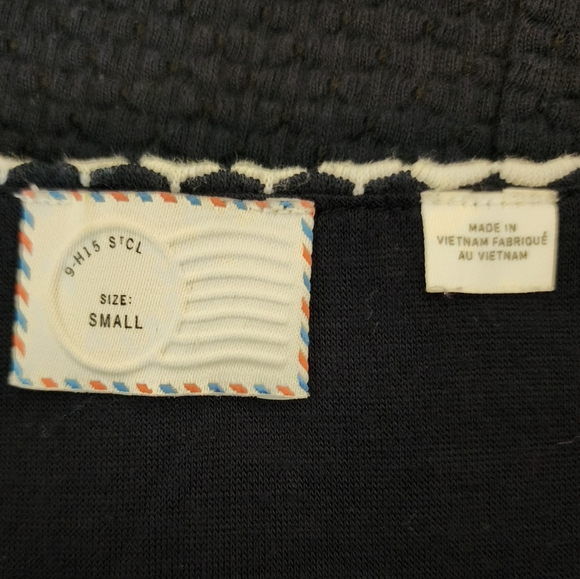 Anthropologie Post Tag Office Nautical Knit Peplum Cap Sleeve Form Fitted Y2K - Picture 6 of 15